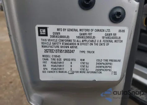 2005 GMC Sierra 1500 Sle from USA, damaged, VIN 2GTEC13T951365247